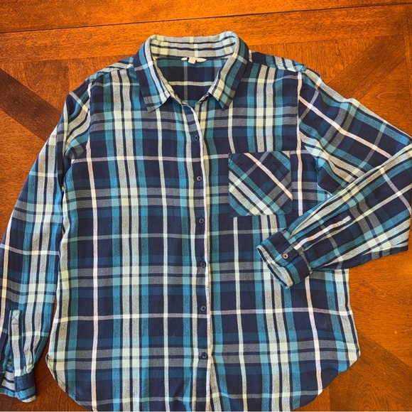 Lucky Brand Shirt Womens Large Blue Plaid L/S Button Down Cotton Viscose Blend - Picture 2 of 9